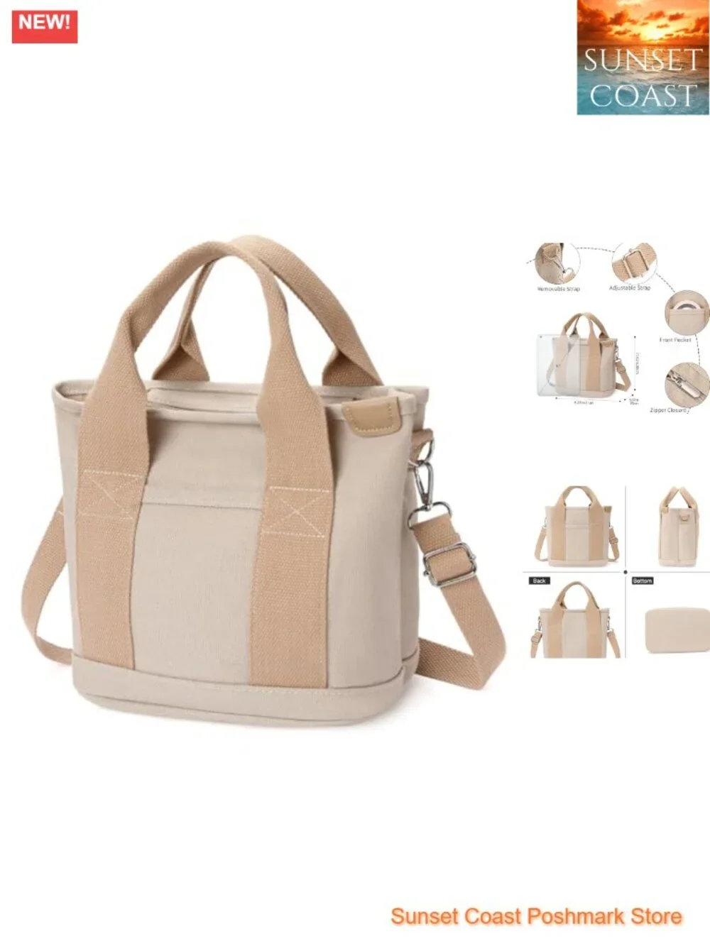 Small Tote Bag with Zipper Crossbody Canvas Handbag for Work Travel
